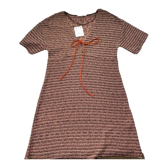 Zara Trafaluc Women's Knit Sheath Dress Fall Winter Tie Front Size S Striped NWT - Picture 7 of 11